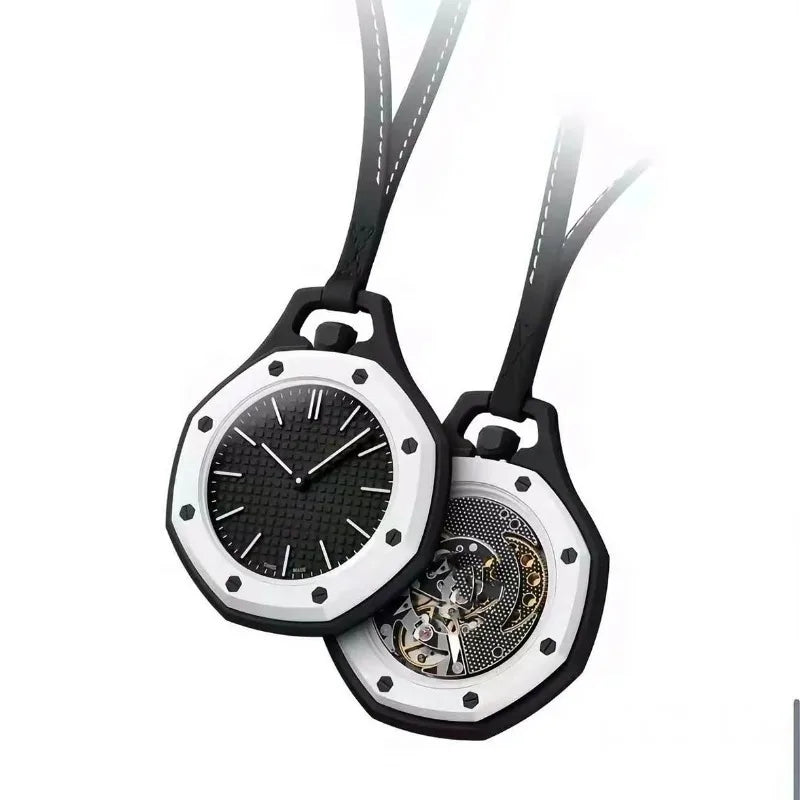 Montre Pendentif Unisexe à Quartz – Cadran Octogonal et Cordon en Cuir Tendance