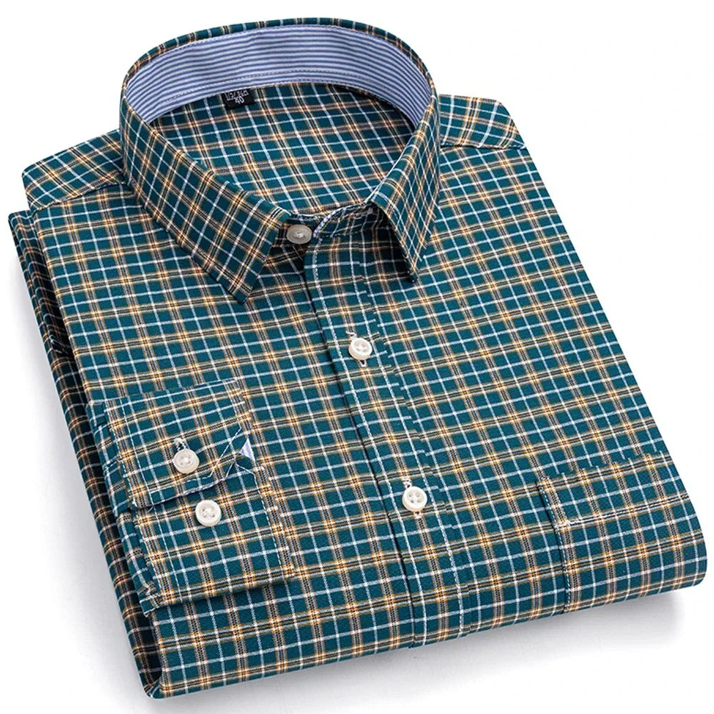 Chemise Décontractée à Carreaux/Rayures en Coton pour Hommes