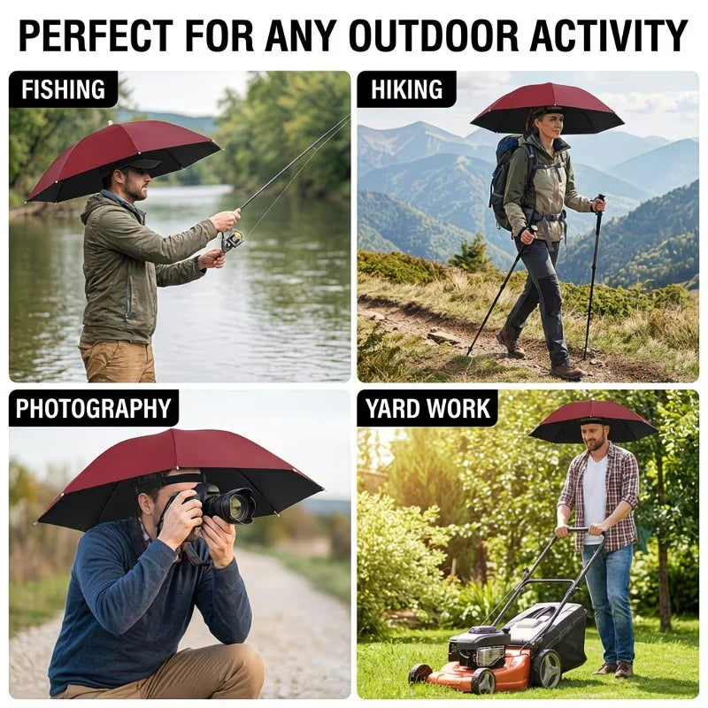 Chapeau Parapluie Mains Libres Pliable - Protection Contre le Soleil et la Pluie