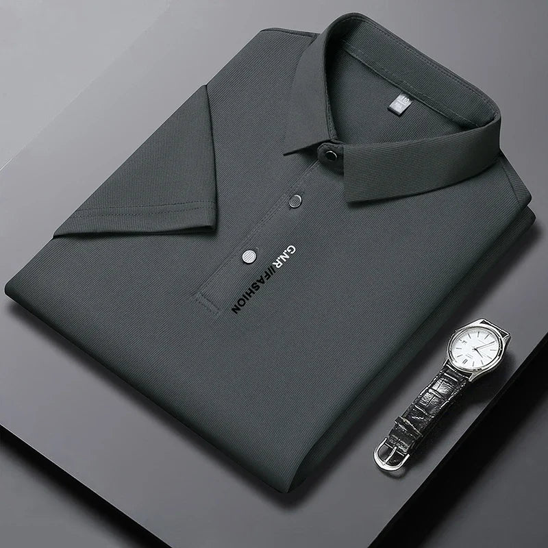Polo Homme Texturé Uni Respirant Manches Courtes — Élastique, Confort Été