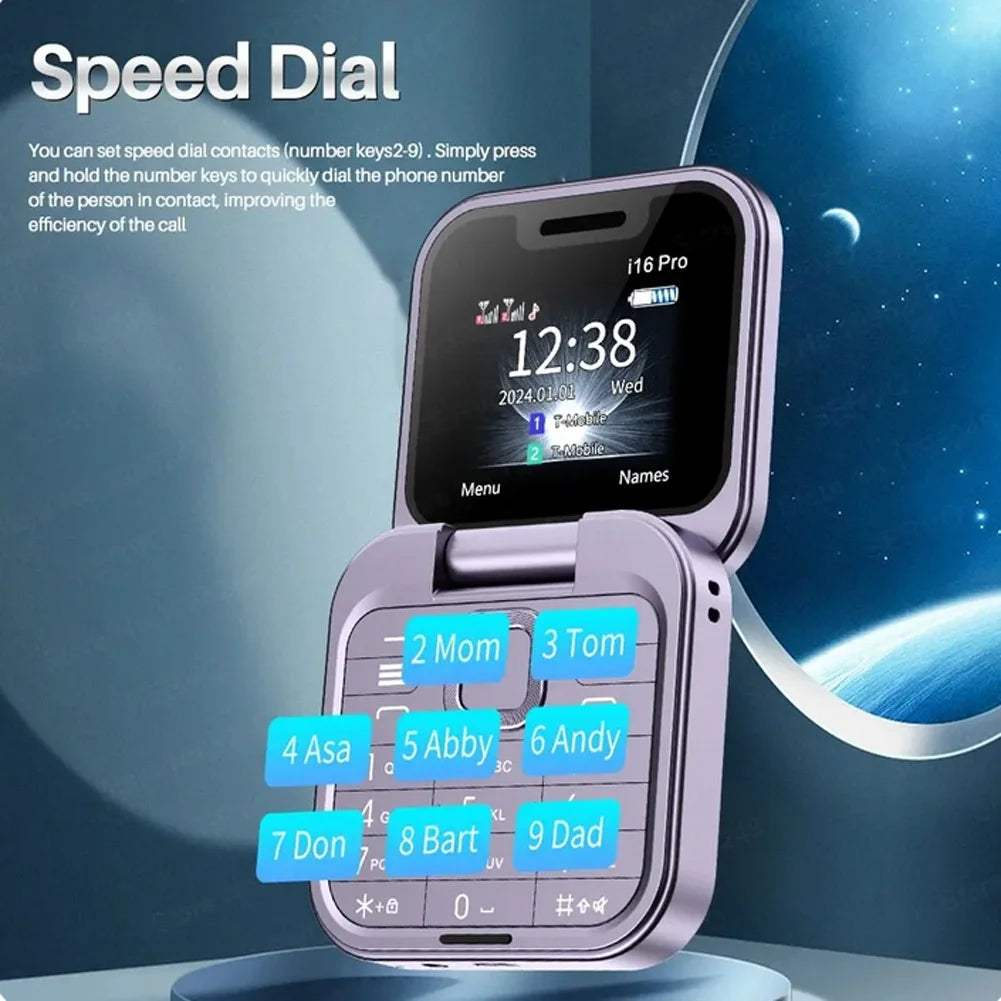Mini Téléphone Portable Pliable Servo i16 Pro - Dual Sim & Raccourcis Appels