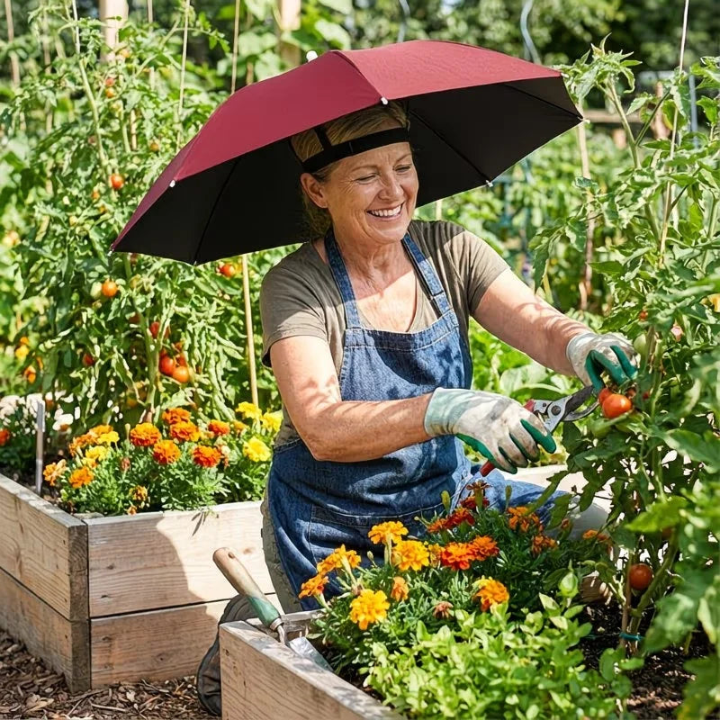 Chapeau Parapluie Mains Libres Pliable - Protection Contre le Soleil et la Pluie