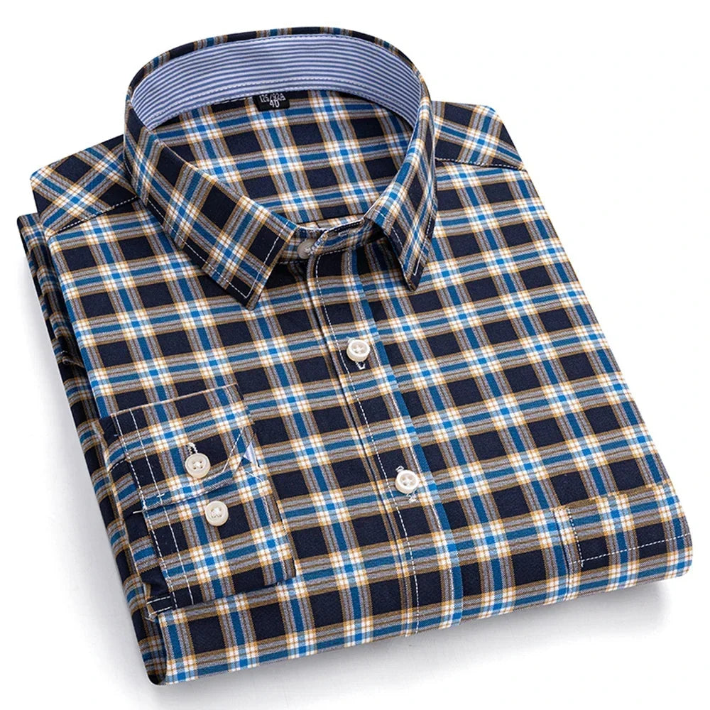 Chemise Décontractée à Carreaux/Rayures en Coton pour Hommes