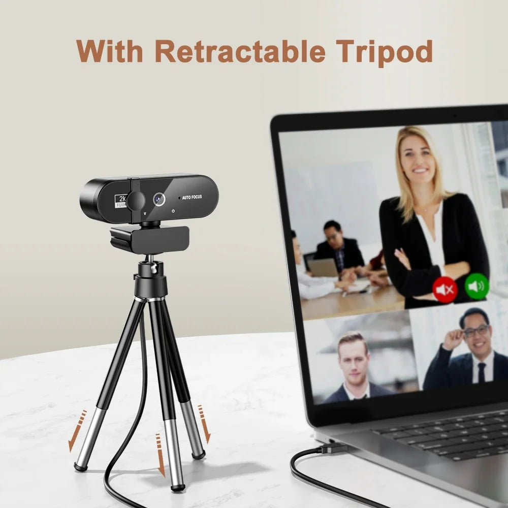 Webcam Full HD 2K 1080P 30FPS avec Microphone & Auto Focus avec Cache d'objectif