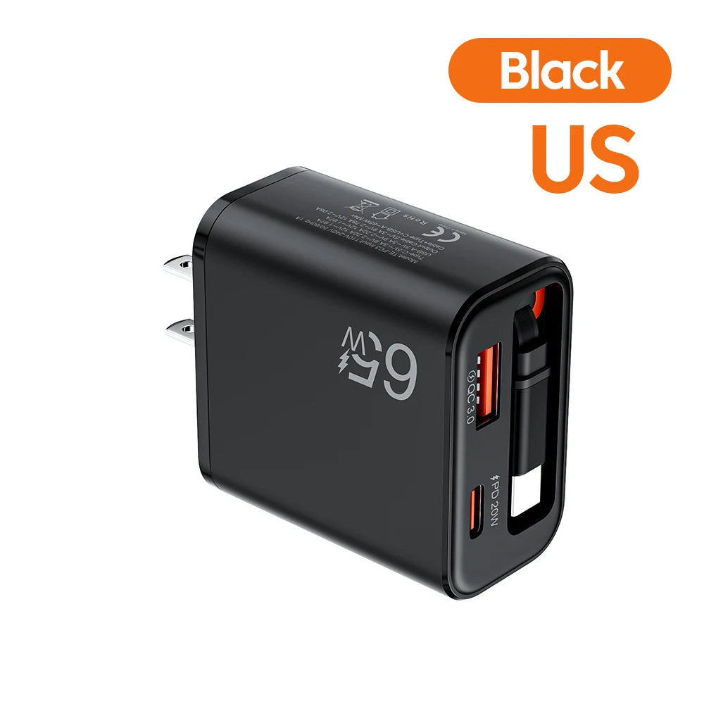 Chargeur Rapide 65W USB-C avec Câble Retractable