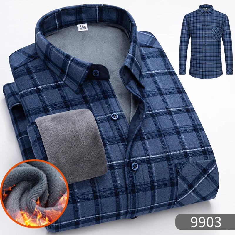 Chemise chaude à carreaux en velours épais pour homme