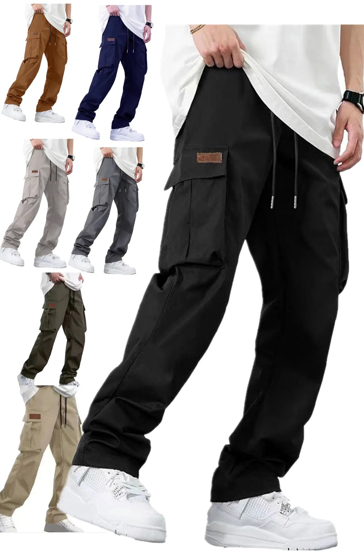 Pantalon Cargo Homme en Sergé – Coupe Décontractée avec Cordon – Sport, Randonnée & Outdoor