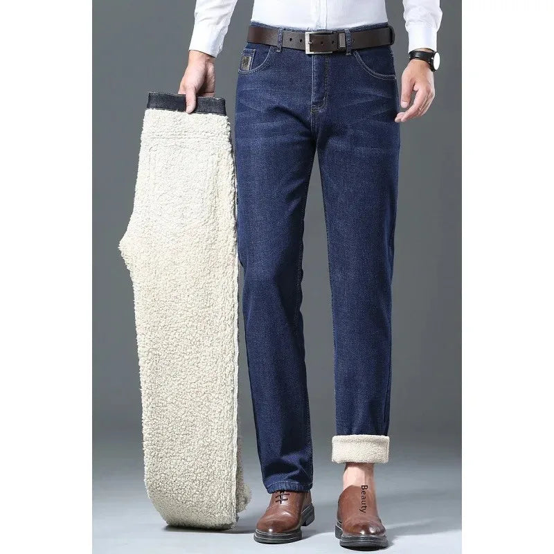 Jean Doublure Polaire à Coupe Droite & Taille Haute