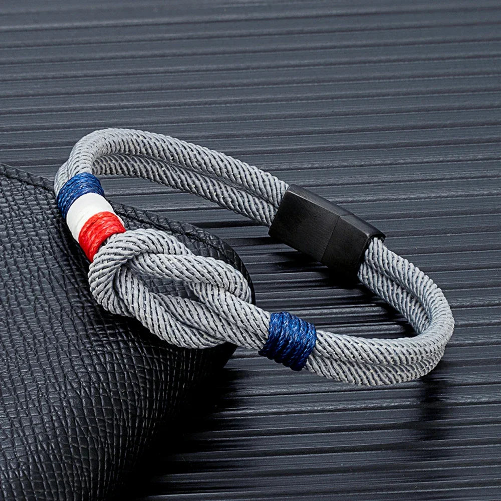Bracelet Double Corde – Drapeau Français Tissé