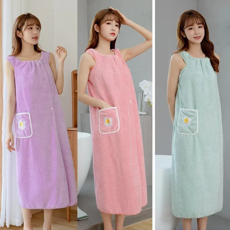 Serviette de Bain Robe pour Femme – Peignoir Long Absorbant & Lavable