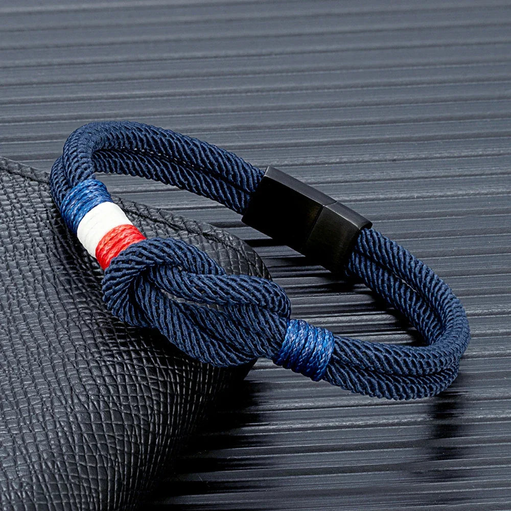 Bracelet Double Corde – Drapeau Français Tissé