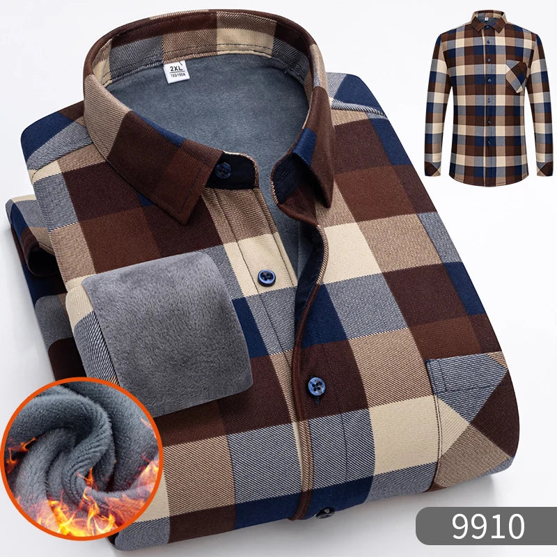 Chemise chaude à carreaux en velours épais pour homme