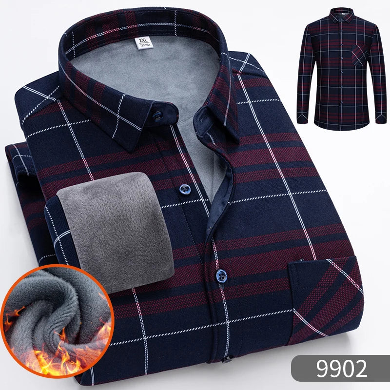 Chemise chaude à carreaux en velours épais pour homme