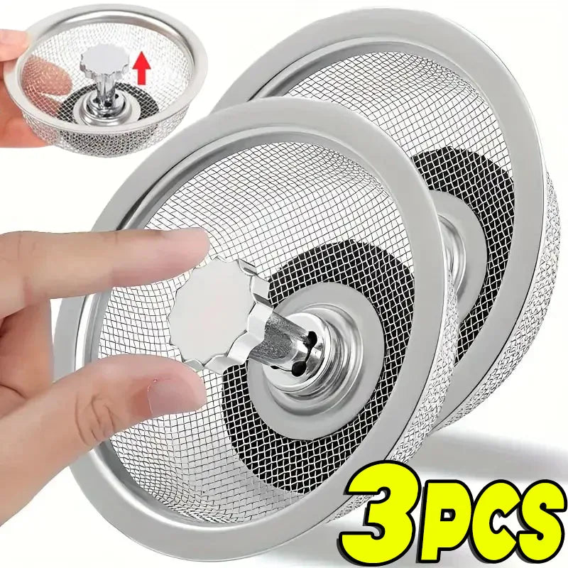 Filtres d’Évier de Cuisine en Acier Inoxydable – Panier Attrape-Déchets avec Bouchon Amovible – 2 ACHETÉS = 1 OFFERT