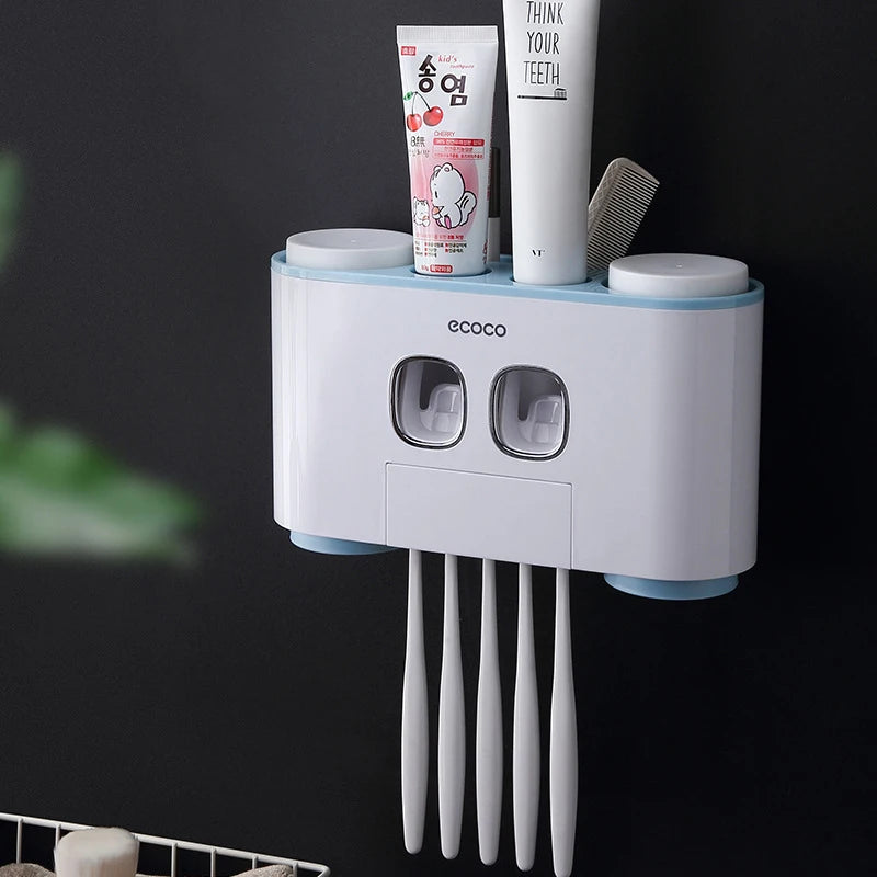 Rangement organisateur mural - Porte brosse à dents & Distributeur automatique de dentifrice