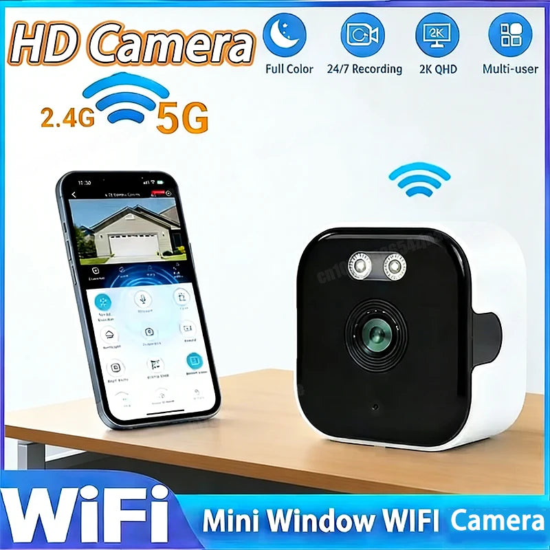 Mini Caméra HD de Fenêtre WiFi 2,4/5 GHz Résolution 3MP - Vision Nocturne & Détecteur de Mouvement