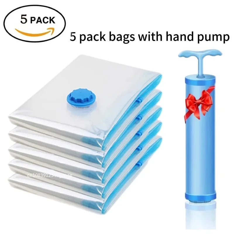 Sacs de Rangement Sous Vide – Lot de 5 + Pompe OFFERTE