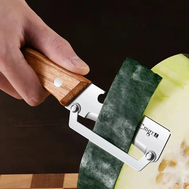 Éplucheur 2 en 1 Décapsuleur en Acier Inox avec Manche en Bois
