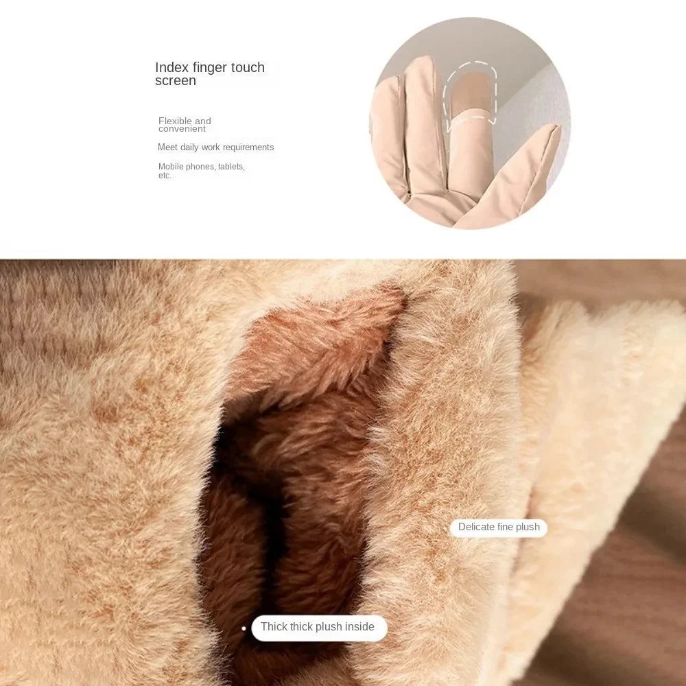 Gants chauds & imperméables intérieur fausses fourrure avec noeud