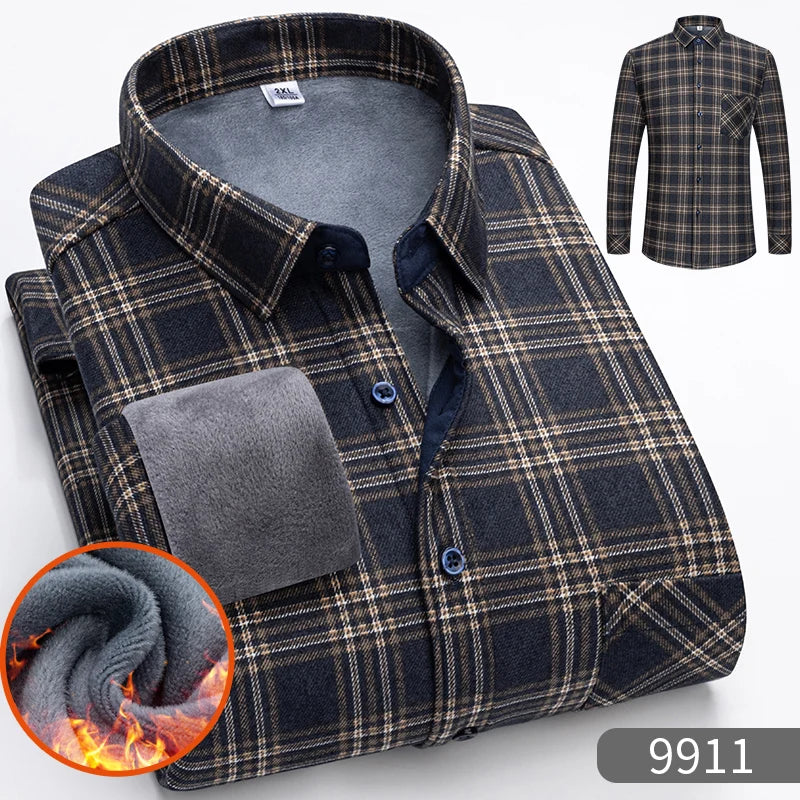 Chemise chaude à carreaux en velours épais pour homme