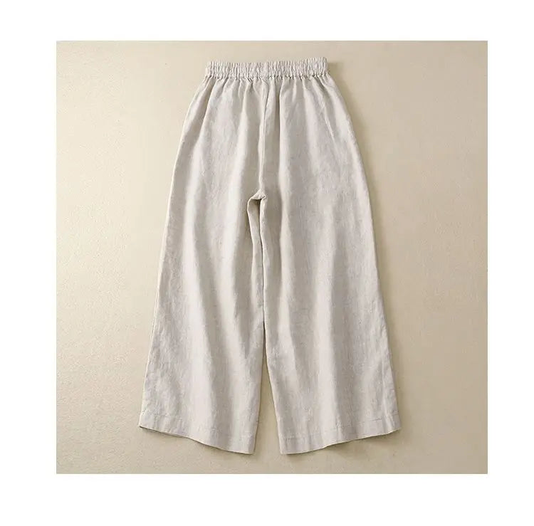 Pantalon Rétro en Coton & Lin Ample Femme - Mi-Saison