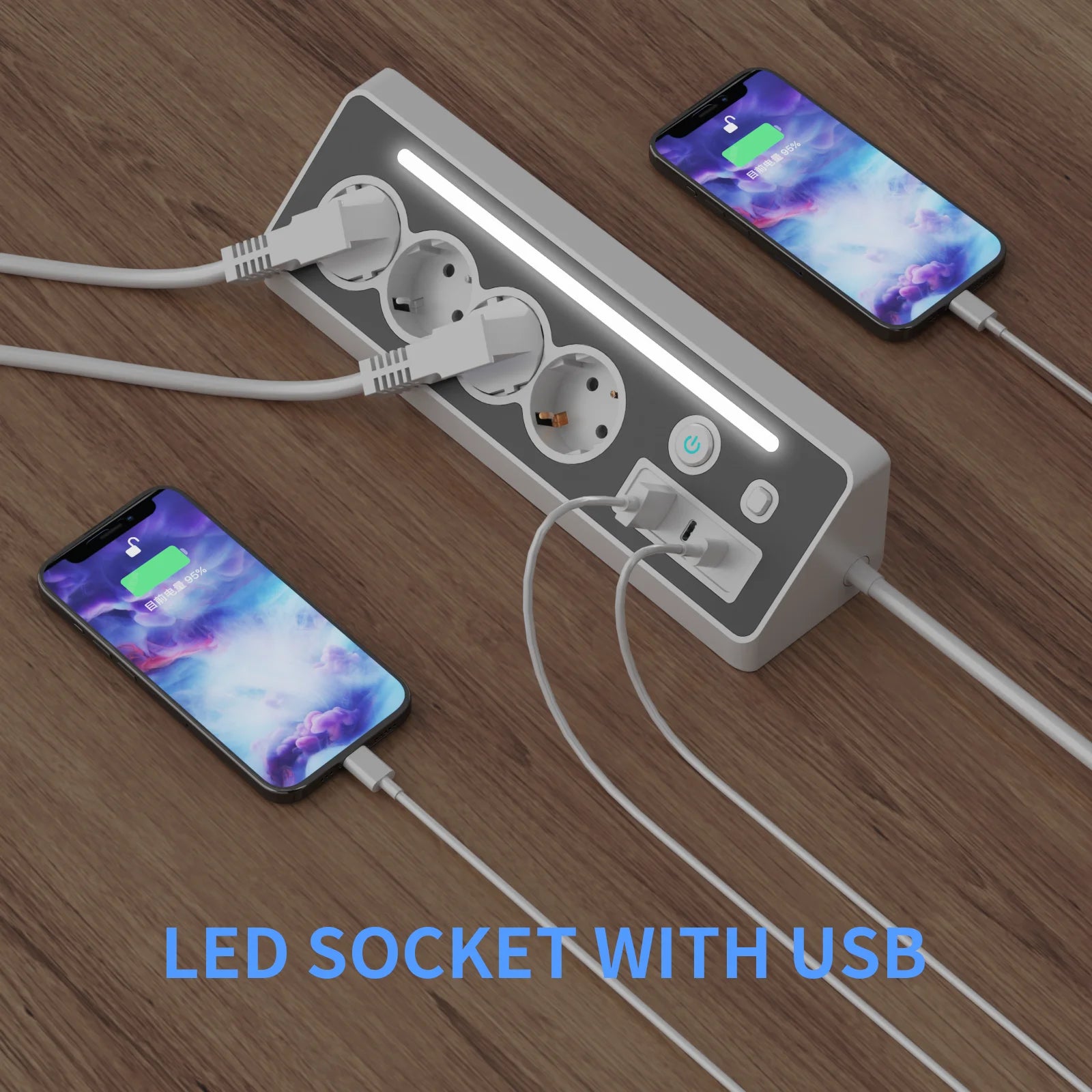 Multiprise LED 4 Prises et 3 USB - Charge Rapide
