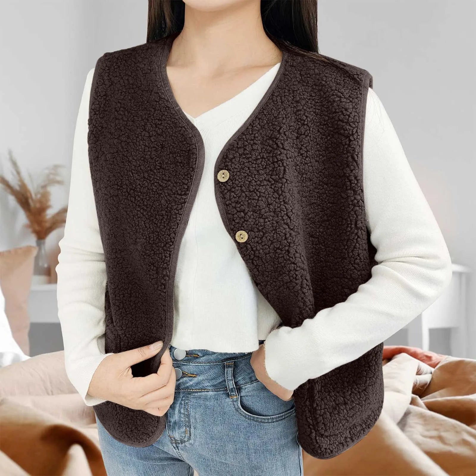 Gilet Polaire Teddy Sans Manches pour Femmes