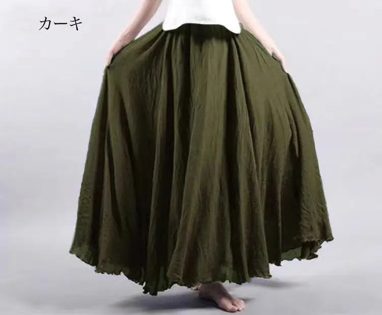 Jupe Longue en Coton & Lin à Taille Haute Élastique