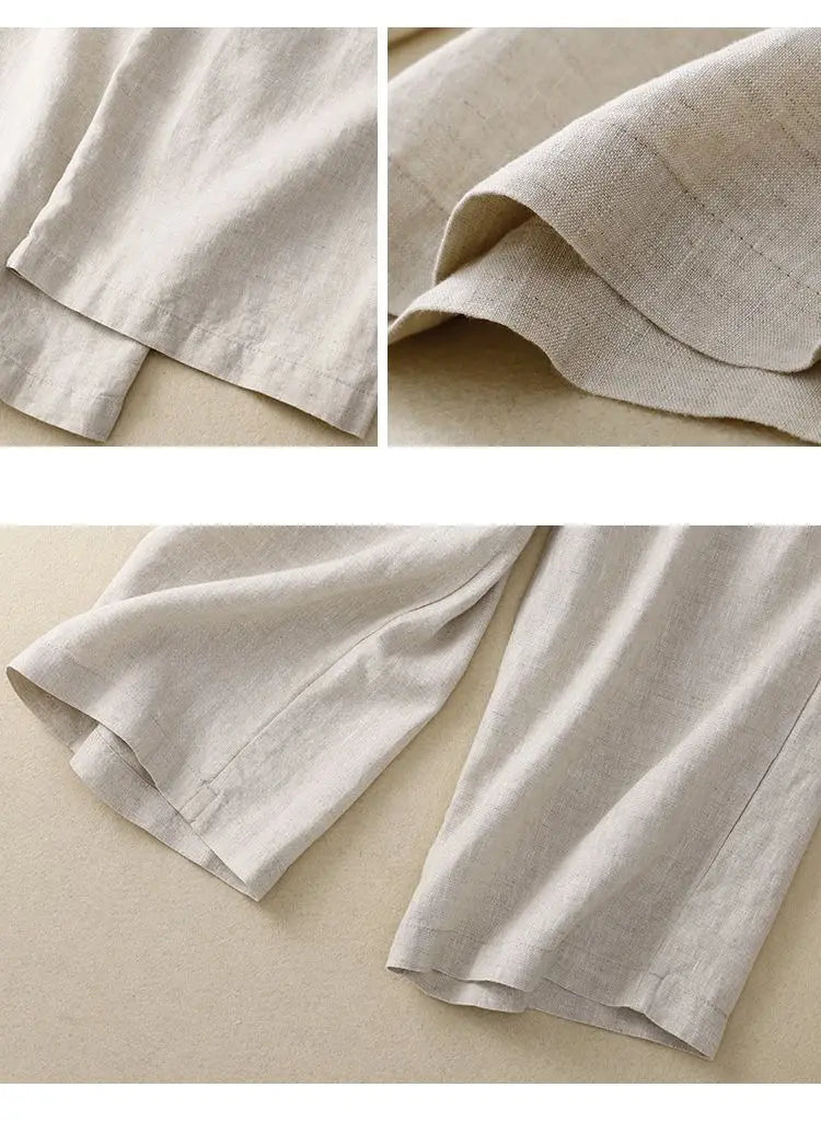 Pantalon Rétro en Coton & Lin Ample Femme - Mi-Saison