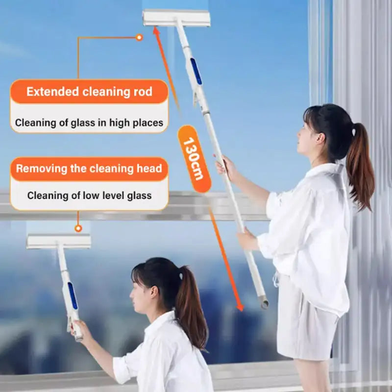 Nettoyeur de vitres télescopique 3 en 1 avec pulvérisateur intégré