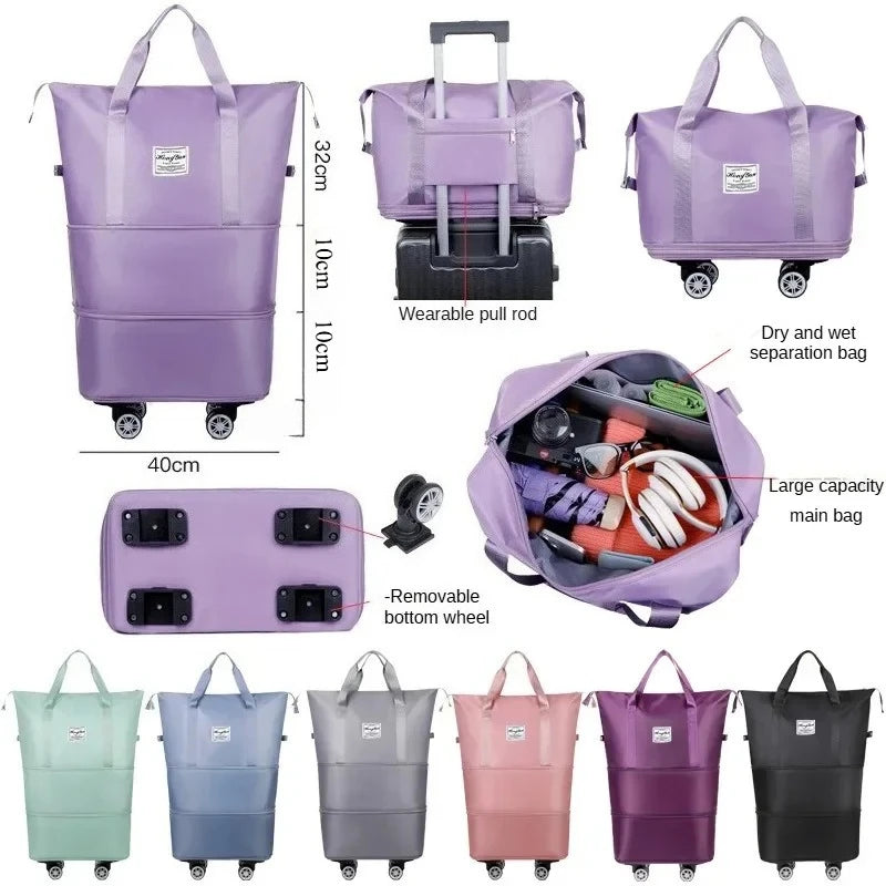 Sac de Voyage Extensible à Roulettes Amovibles – Grande Capacité, Compartiment Sec/Humide, Bagage Léger & Multifonctions
