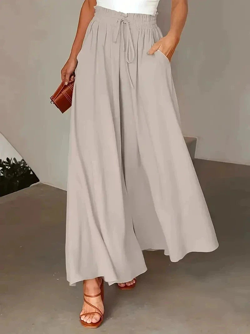 Pantalon Fluide à Jambes Larges avec Taille Élastique à Pois