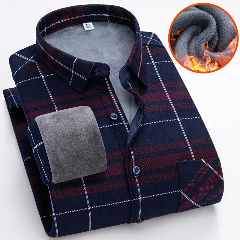 Chemise chaude à carreaux en velours épais pour homme