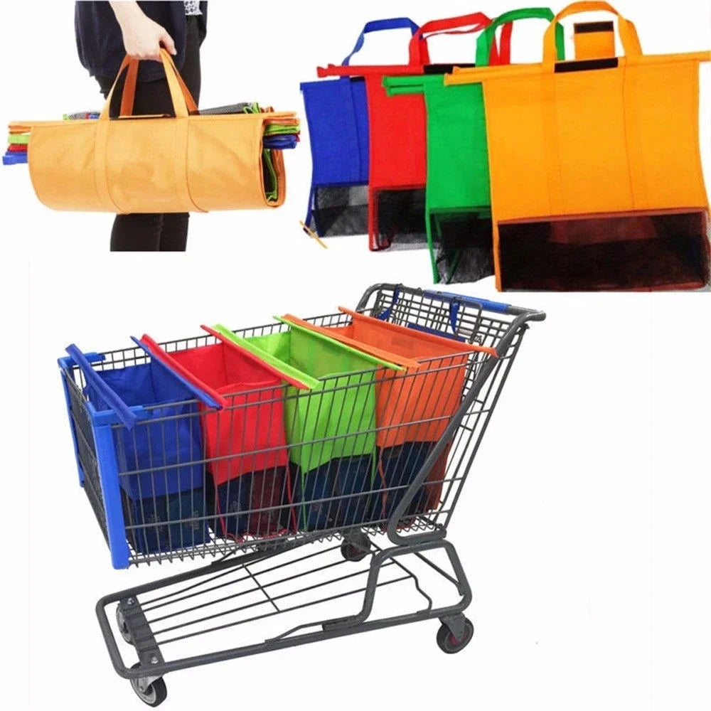 Lot de 4 Sacs de courses réutilisables pour chariot
