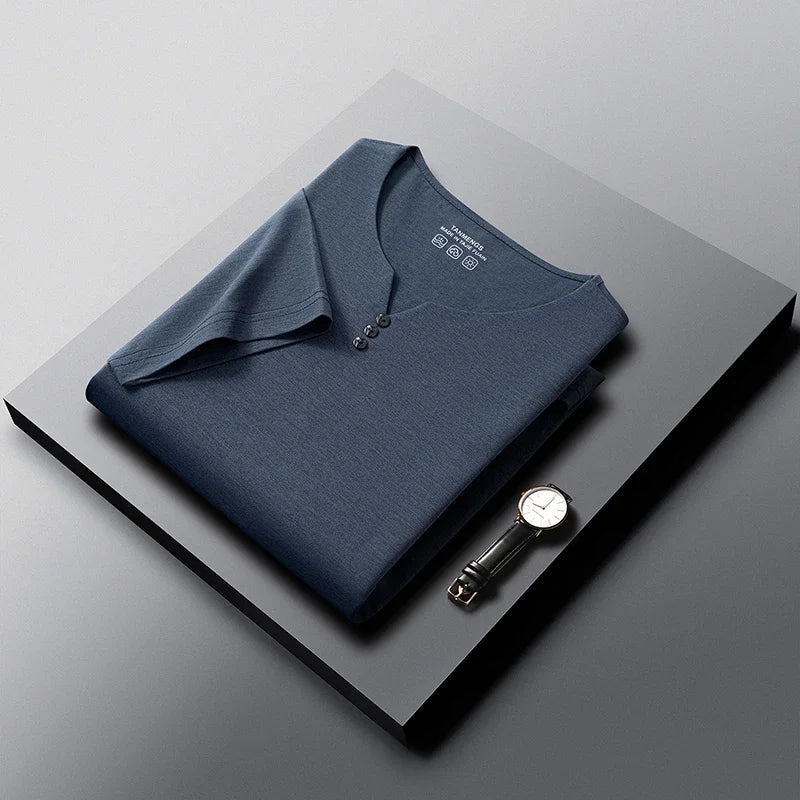 T-Shirt Henley Homme à Manches Courtes & Col V à 3 Boutons - Respirant, Confortable & Style Décontracté