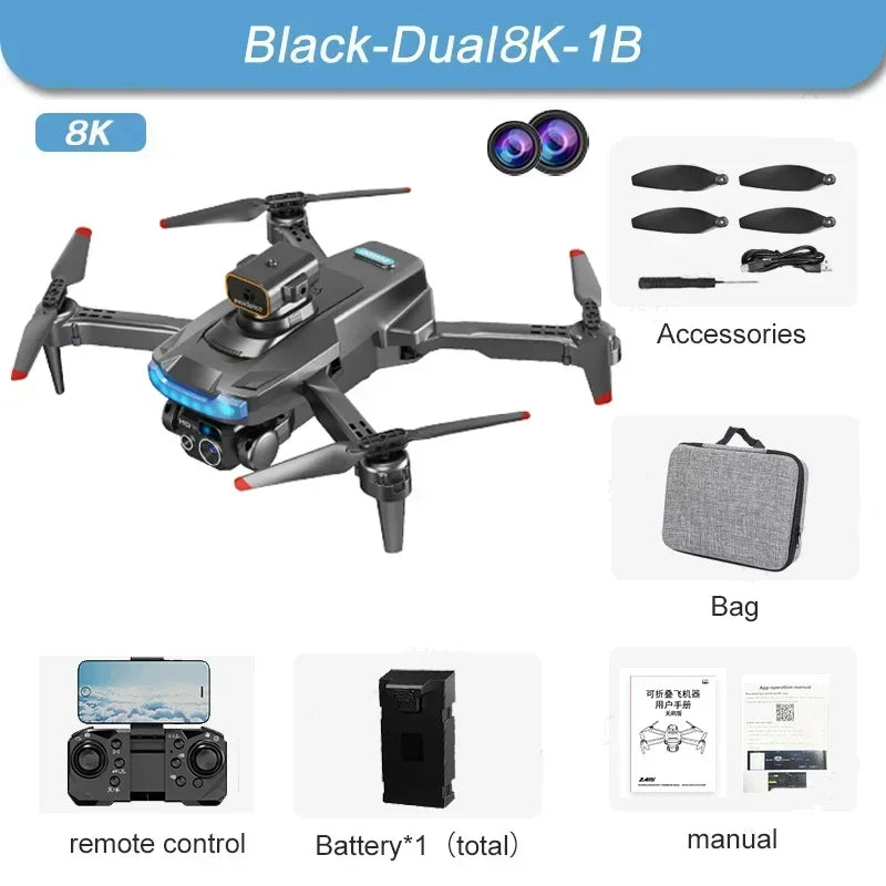 Drone Double caméra HD 8K avec prise de photos et vidéo instantanées - Détecteur d'obstacles