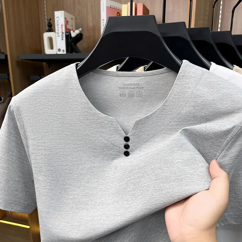 T-Shirt Henley Homme à Manches Courtes & Col V à 3 Boutons - Respirant, Confortable & Style Décontracté