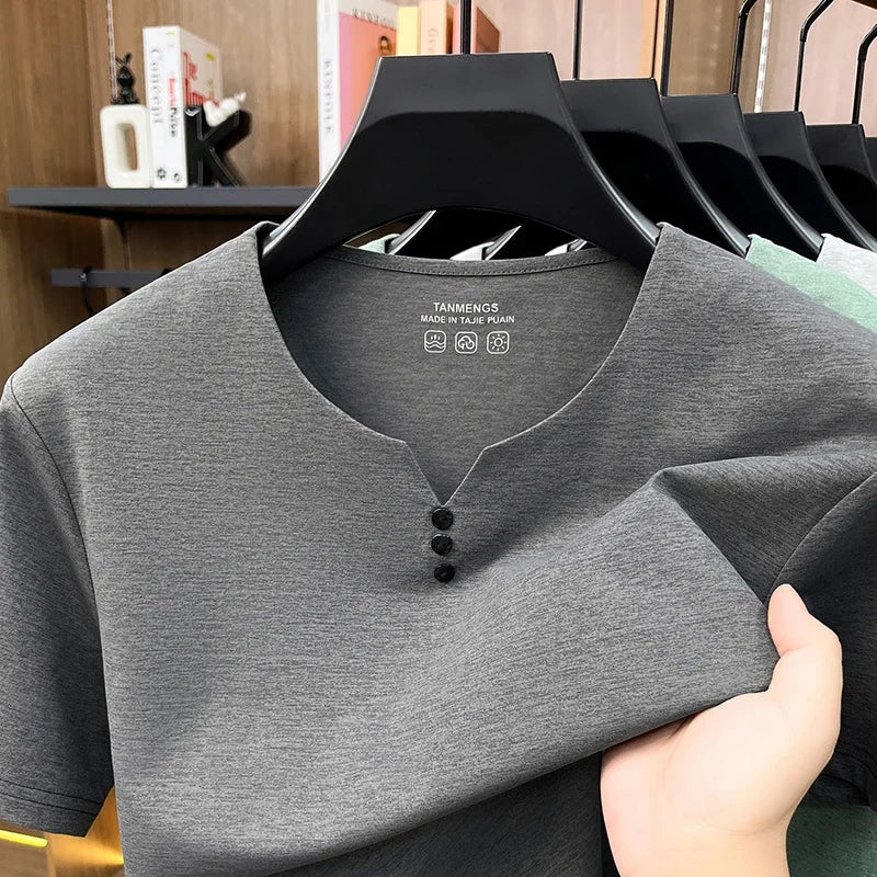 T-Shirt Henley Homme à Manches Courtes & Col V à 3 Boutons - Respirant, Confortable & Style Décontracté