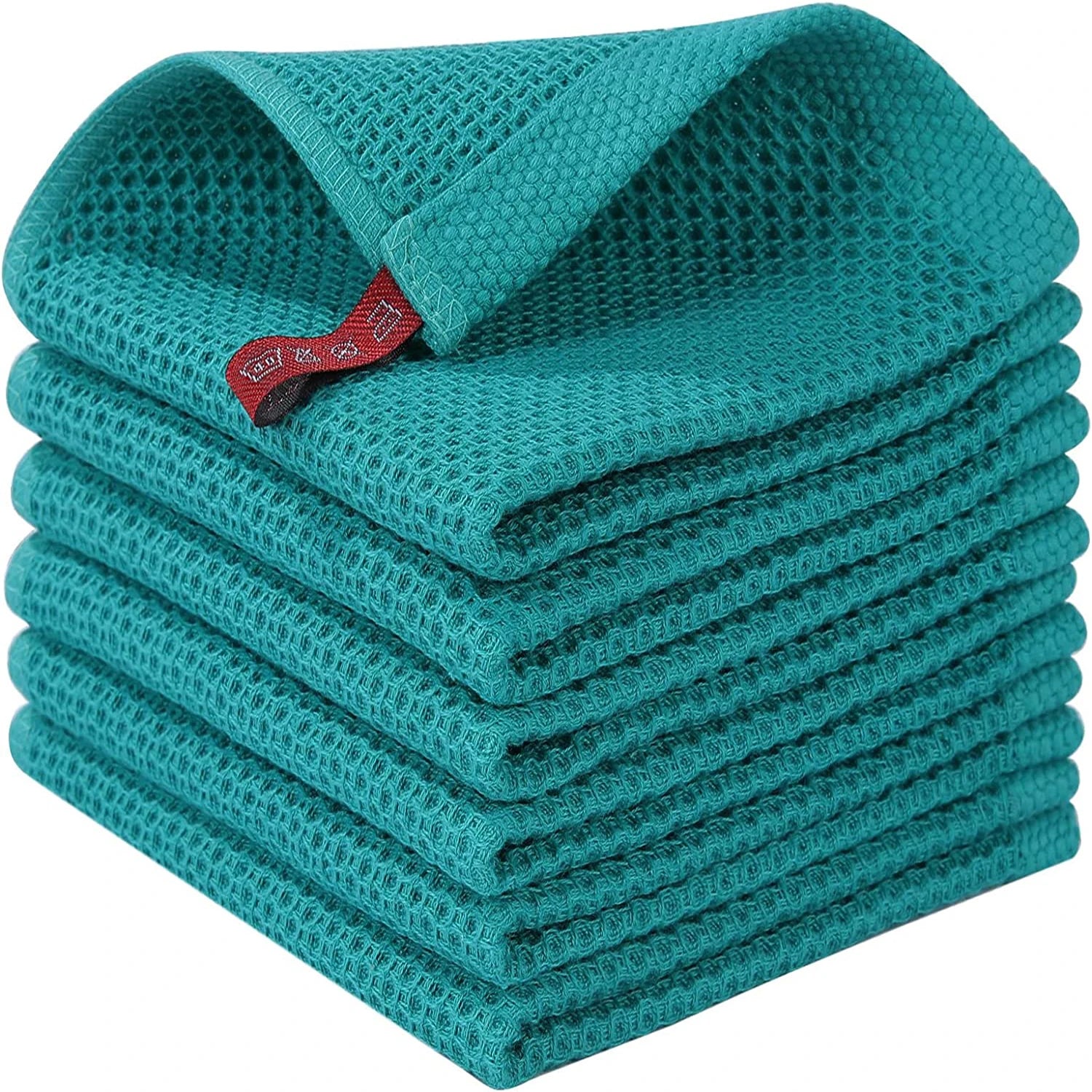 Ensemble de 6PCS de Serviettes Carrées de Cuisine en Nid d'Abeille Pur Coton