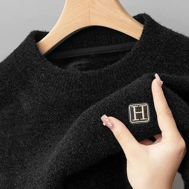 Pull en Maille à Col Rond et Logo Brodé Homme