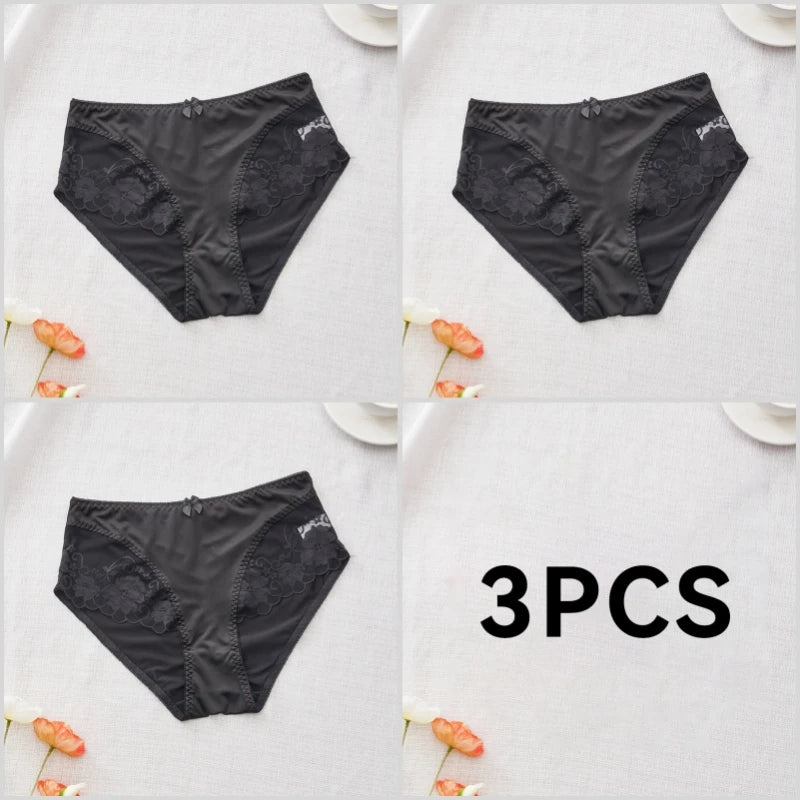 Lot de 3 Culottes en Satin Sexy avec Dentelle