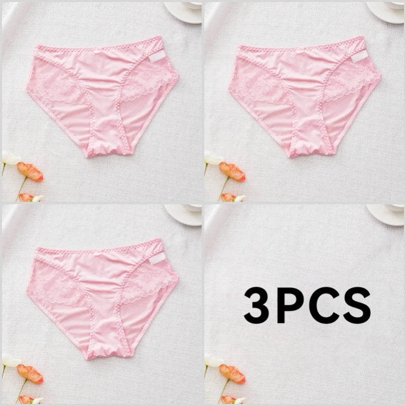 Lot de 3 Culottes en Satin Sexy avec Dentelle