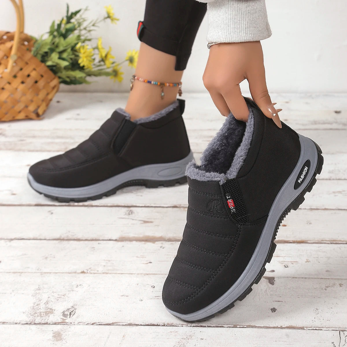 Bottines d’Hiver Mixte Chaudes avec Doublure Polaire – Tissu Déperlant, Semelle Antidérapante à Plateforme