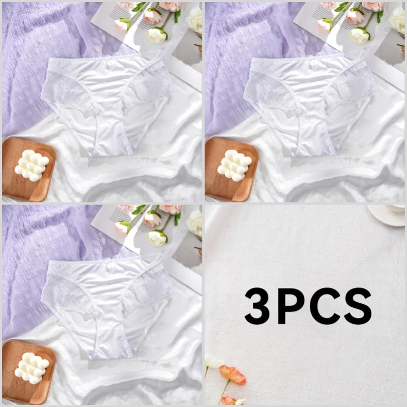 Lot de 3 Culottes en Satin Sexy avec Dentelle