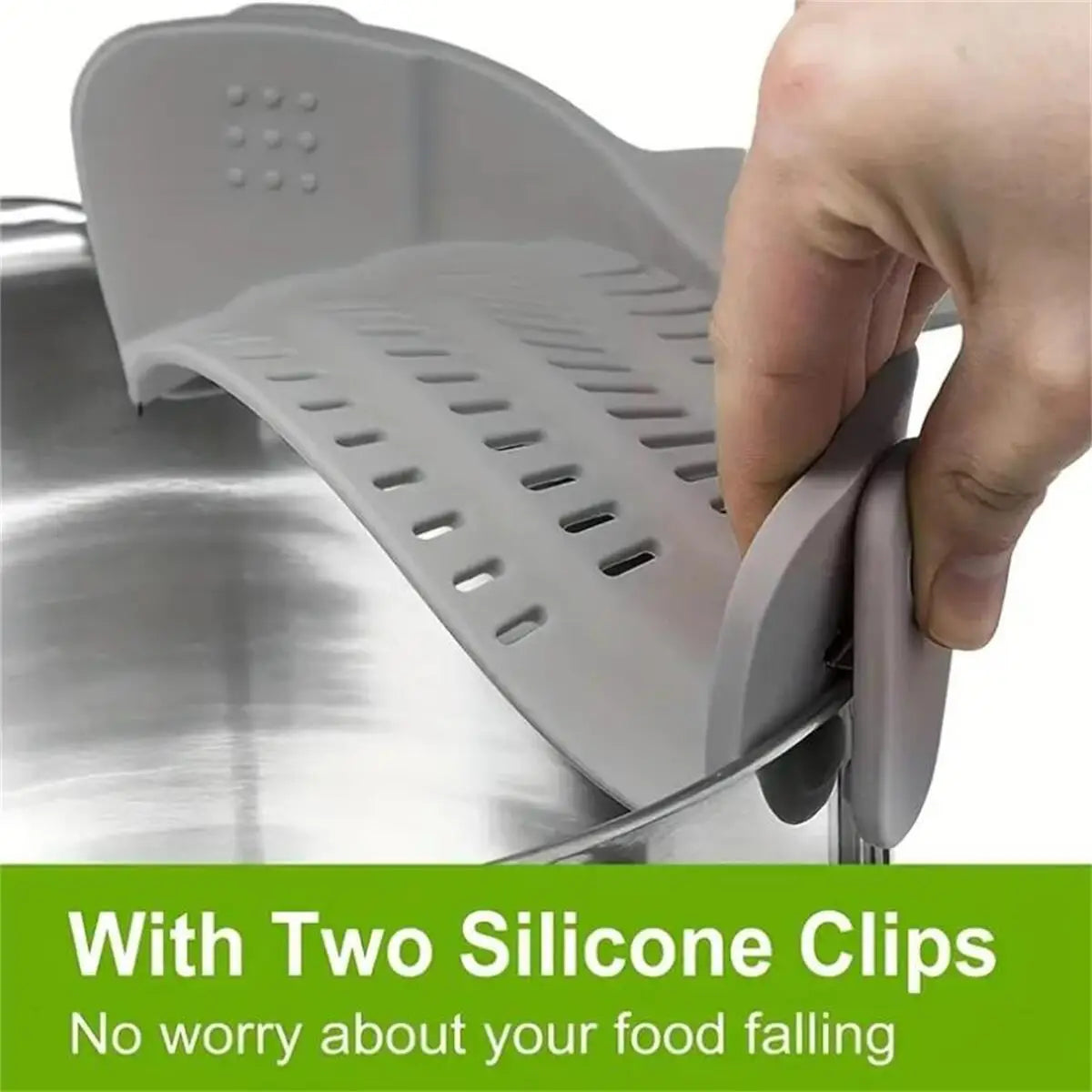 Passoire à pâtes en silicone anti-déversement, clip universel