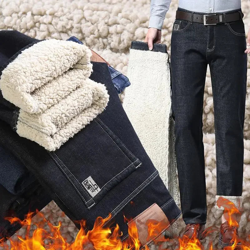 Jean Doublure Polaire à Coupe Droite & Taille Haute