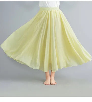 Jupe Longue en Coton & Lin à Taille Haute Élastique