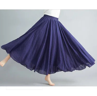 Jupe Longue en Coton & Lin à Taille Haute Élastique