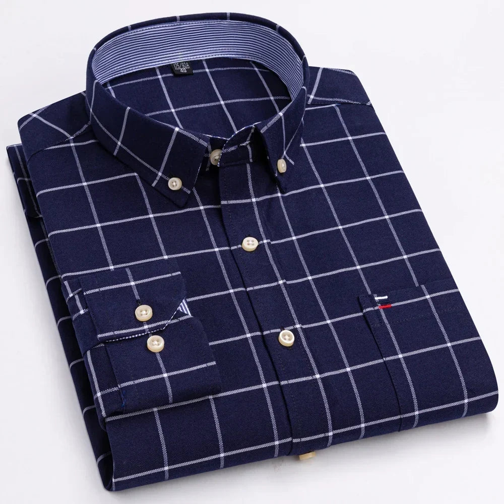 Chemise Décontractée à Carreaux/Rayures en Coton pour Hommes