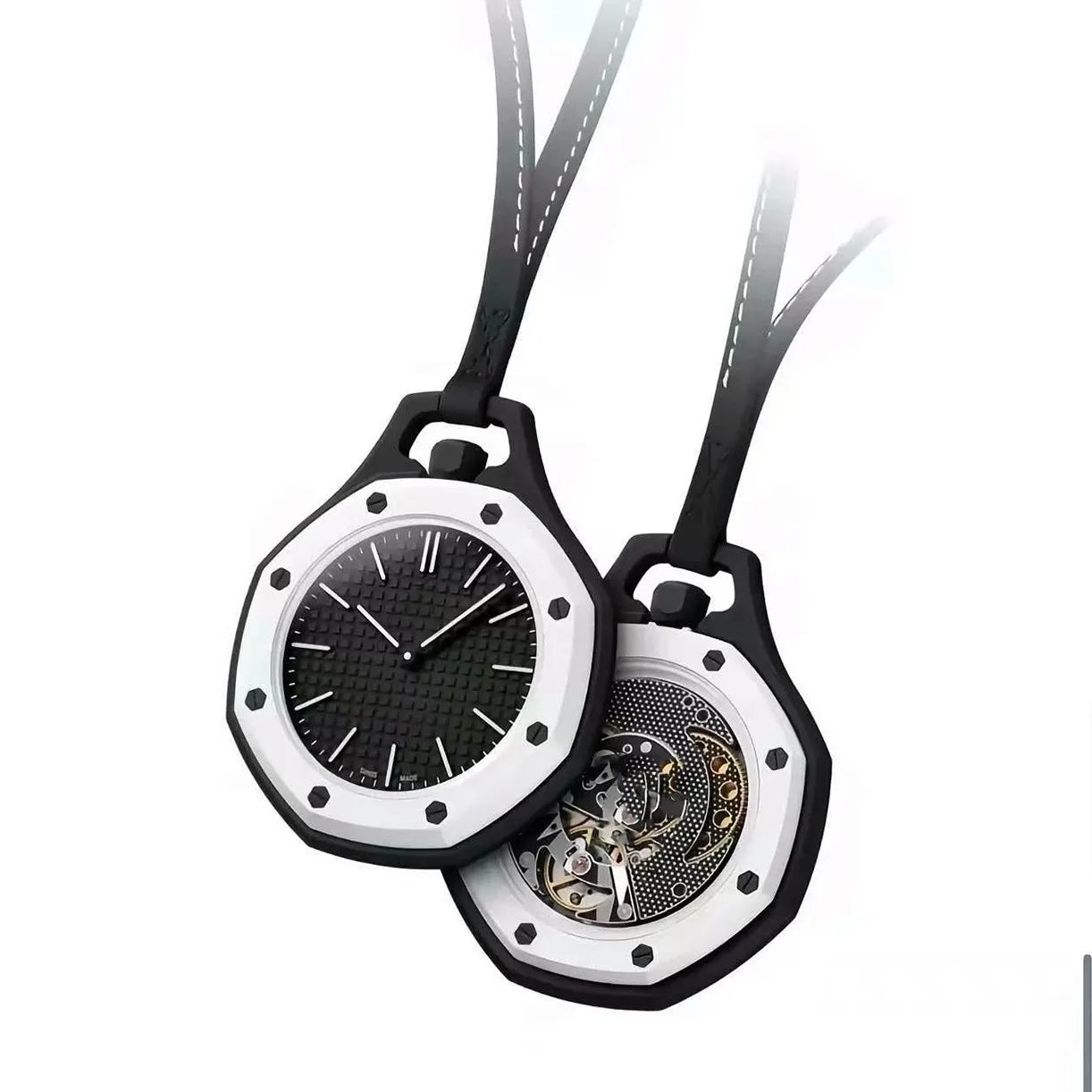 Montre Pendentif Unisexe à Quartz – Cadran Octogonal et Cordon en Cuir Tendance